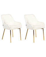 Set of 2 Dining Chairs Off-White Velvet Upholstery Gold Legs Retro Glamour Beliani