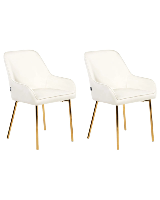 Set of 2 Dining Chairs Off-White Velvet Upholstery Gold Legs Retro Glamour Beliani