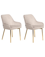 Set of 2 Dining Chairs Beige Velvet Upholstery Gold Legs Retro Glamour Beliani