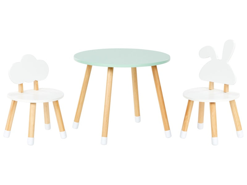 2 Seater Kids Set Table with Chairs White and Light Wood MDF Leg Caps Stylish Kids Room Nursery Beliani