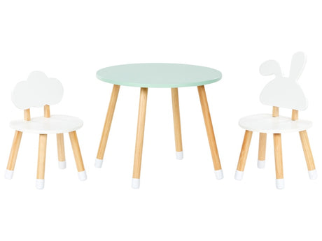 2 Seater Kids Set Table with Chairs White and Light Wood MDF Leg Caps Stylish Kids Room Nursery Beliani