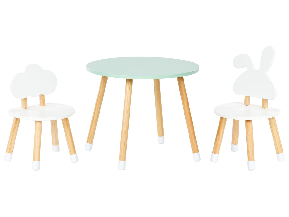 2 Seater Kids Set Table with Chairs White and Light Wood MDF Leg Caps Stylish Kids Room Nursery Beliani
