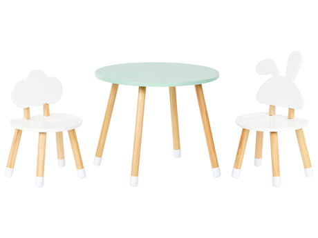 2 Seater Kids Set Table with Chairs White and Light Wood MDF Leg Caps Stylish Kids Room Nursery Beliani