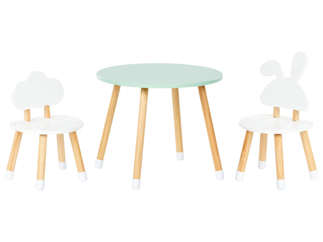 2 Seater Kids Set Table with Chairs White and Light Wood MDF Leg Caps Stylish Kids Room Nursery Beliani
