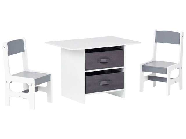 2 Seater Kids Set Table with Chairs White and Grey MDF Two Non-Woven Fabric Boxes Stylish Kids Room Nursery Beliani
