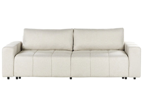 3 Seater Sofa Bed Light Beige Fabric Upholstery with Storage Thickly Padded Modern Style Living Room Furniture Beliani