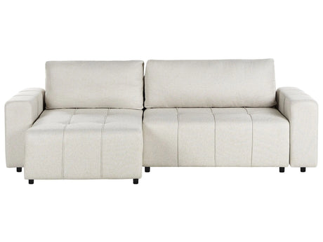 3 Corner Seater Sofa Bed Right Handed Light Beige Fabric Upholstery with Storage Thickly Padded Modern Style Living Room Furniture Beliani