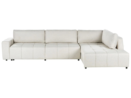 4 Corner Seater Sofa Bed Left Handed Light Beige Fabric Upholstery with Storage Thickly Padded Modern Style Living Room Furniture Beliani