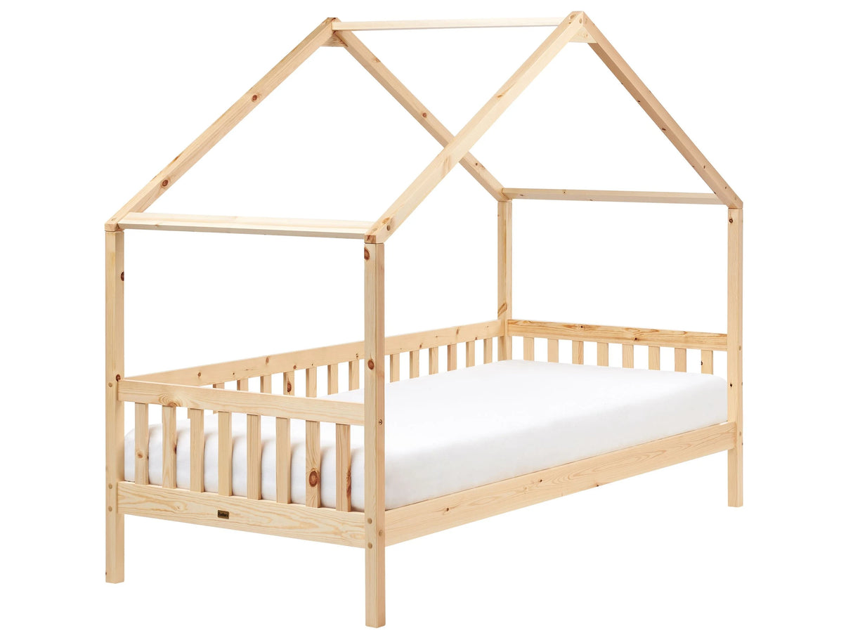 Kids House Bed Light Wood Pine EU Single Bed Frame with Slats Beliani