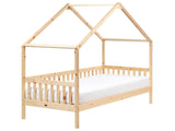 Kids House Bed Light Wood Pine EU Single Bed Frame with Slats Beliani