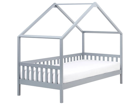 Kids House Bed Grey Pine EU Single Bed Frame with Slats Beliani