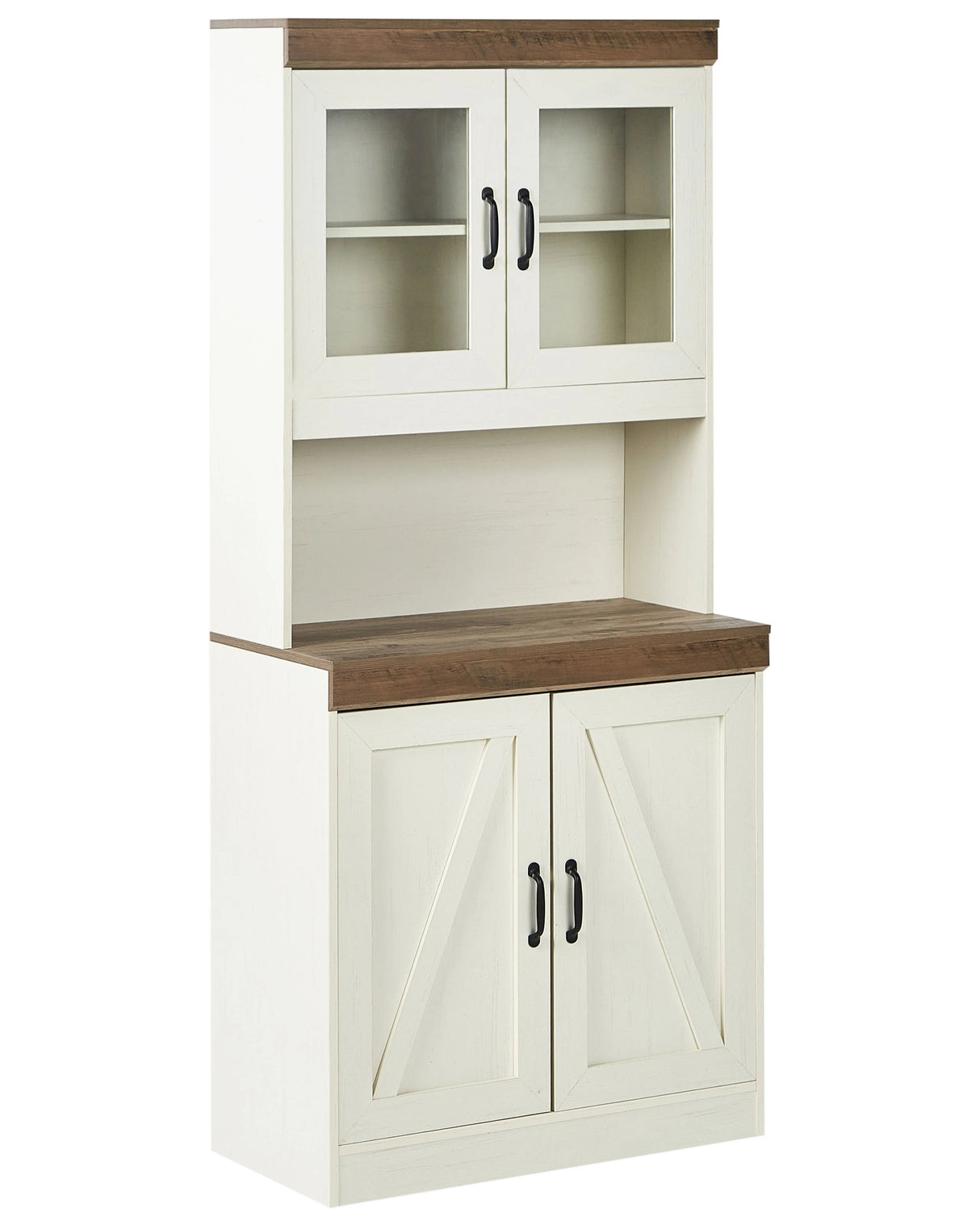 Decorative Cabinet White Particle Board MDF with Shelves and Glass Display Dining Room Kitchen Beliani