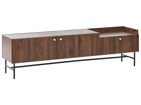 TV Stand Dark Wood Particle Board Metal Legs TV Cabinet Sideboard with 2 Doors and Drawer Traditional Retro Style Beliani