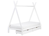 Kids Teepee Bed White Pine EU Single Bed Frame with Slats and Drawers Beliani