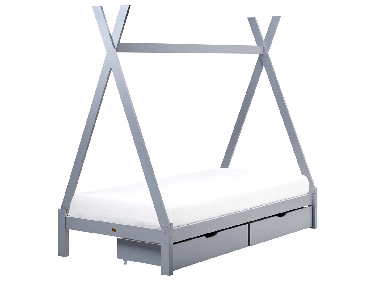 Kids Teepee Bed Grey Pine EU Single Bed Frame with Slats and Drawers Beliani