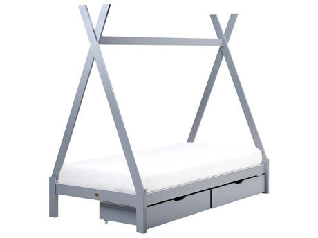 Kids Teepee Bed Grey Pine EU Single Bed Frame with Slats and Drawers Beliani