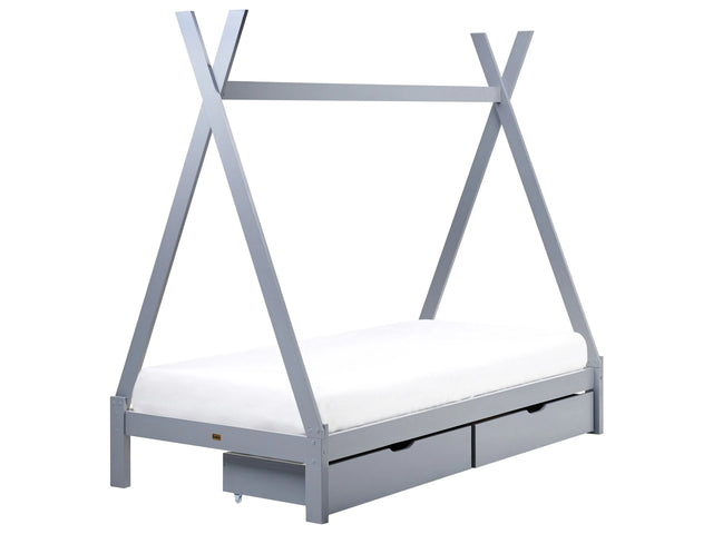 Kids Teepee Bed Grey Pine EU Single Bed Frame with Slats and Drawers Beliani