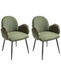 Set of 2 Dining Chairs Green Fabric Upholstery With Velvet Armrests Retro Beliani