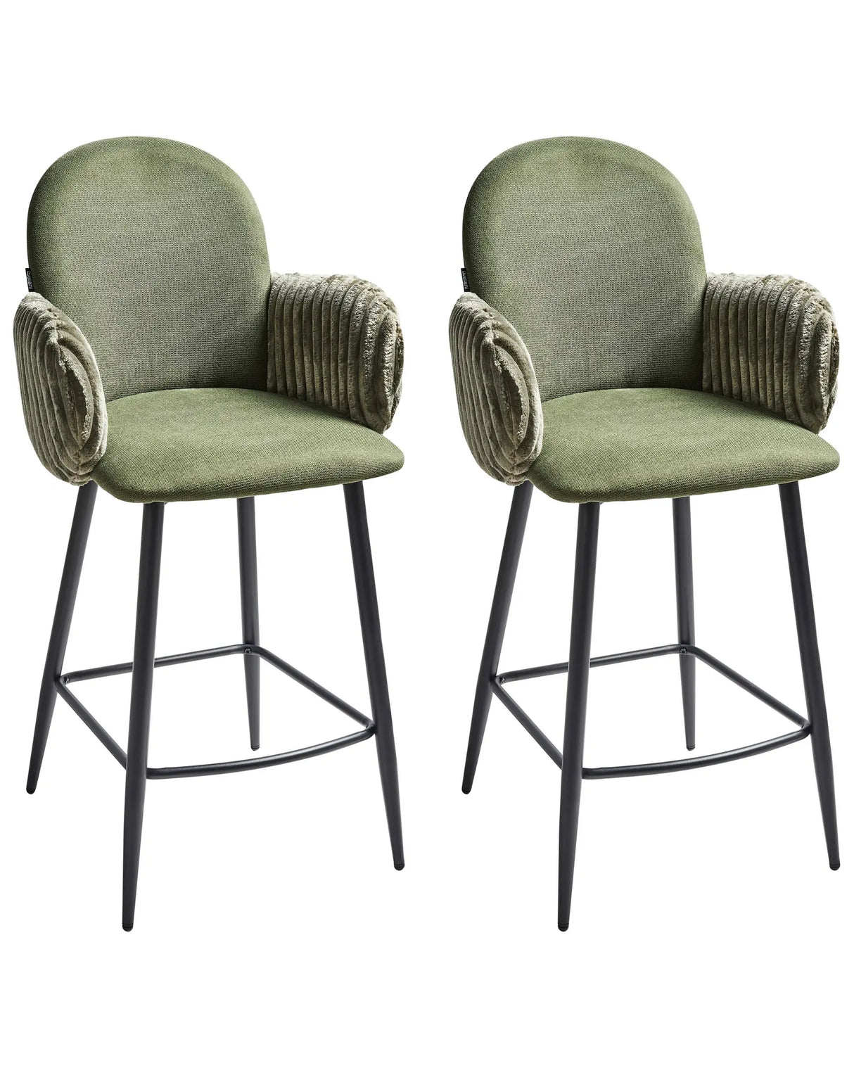 Set of 2 Bar Chairs Green Fabric Upholstery With Velvet Armrests Retro Beliani