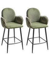 Set of 2 Bar Chairs Green Fabric Upholstery With Velvet Armrests Retro Beliani