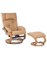 Recliner Armchair Light Brown with Footstool Faux Leather Upholstered Wooden Frame Heating Massage Function Retro Design Beliani