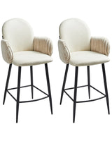 Set of 2 Bar Chairs Light Beige Fabric Upholstery With Velvet Armrests Retro Beliani