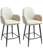 Set of 2 Bar Chairs Light Beige Fabric Upholstery With Velvet Armrests Retro Beliani