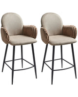 Set of 2 Bar Chairs Taupe Fabric Upholstery With Velvet Armrests Retro Beliani