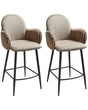 Set of 2 Bar Chairs Taupe Fabric Upholstery With Velvet Armrests Retro Beliani