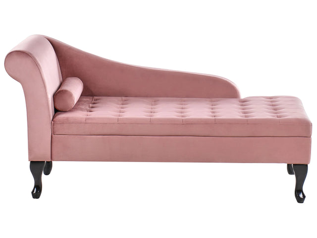 Left Hand Chaise Lounge Pink Velvet Upholstery Black Legs Storage Compartment Tufted Seat Bolster Cushion Glam Retro Design Beliani