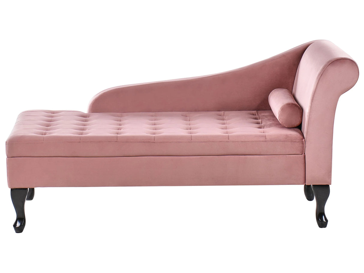 Right Hand Chaise Lounge Pink Velvet Upholstery Black Legs Storage Compartment Tufted Seat Bolster Cushion Glam Retro Design Beliani