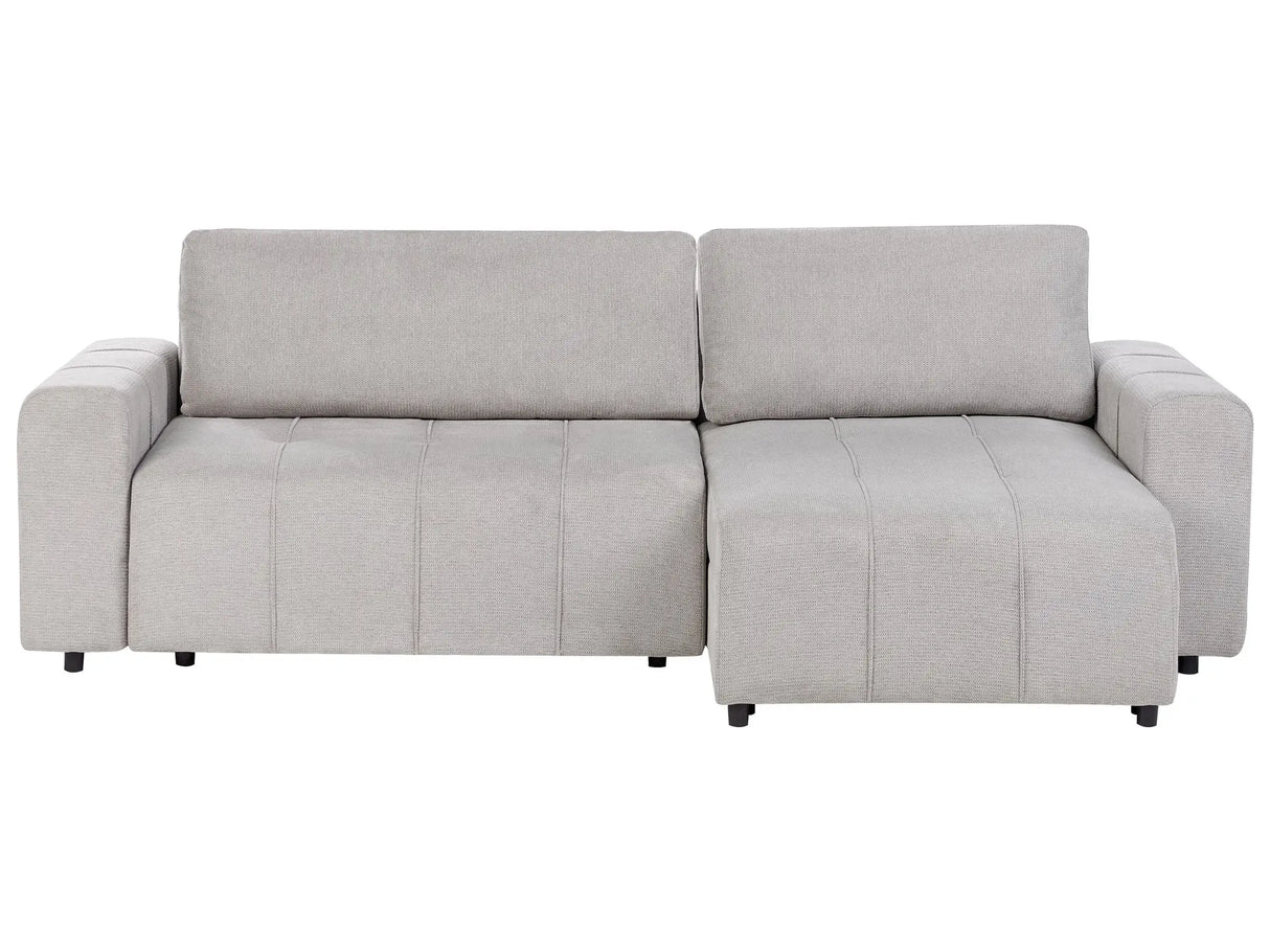 3 Corner Seater Sofa Bed Left Handed Light Grey Fabric Upholstery with Storage Thickly Padded Modern Style Living Room Furniture Beliani