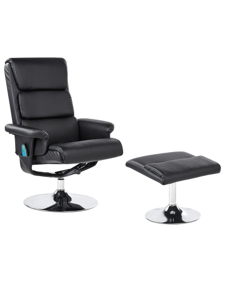 Recliner Armchair Black with Footstool Faux Leather Upholstered Metal Frame Heated Massage Function Retro Design Beliani