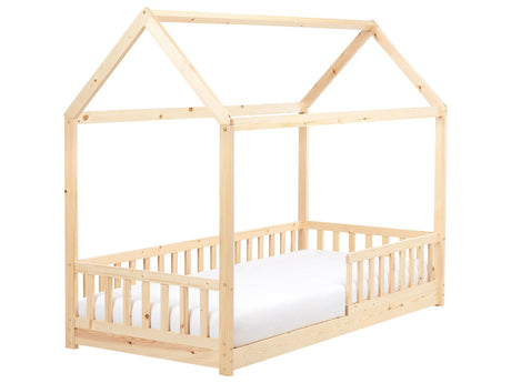 Kids House Bed Light Pine Wood EU Single Bed Frame with Slats Beliani