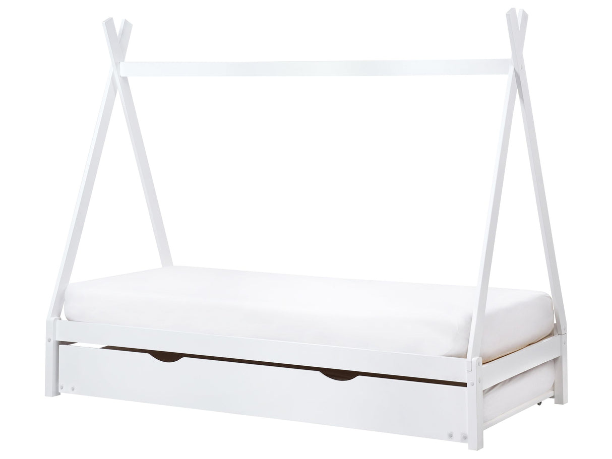 Kids Trundle Bed White Pine Wood EU Single Size 3ft Slatted Base Bed for Toddler Modern Nursery Beliani