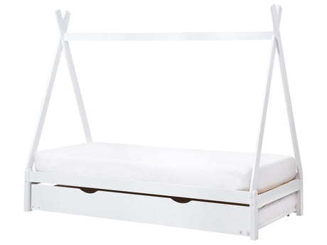 Kids Trundle Bed White Pine Wood EU Single Size 3ft Slatted Base Bed for Toddler Modern Nursery Beliani