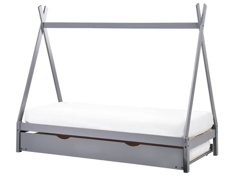 Kids Trundle Bed Grey Pine Wood EU Single Size 3ft Slatted Base Bed for Toddler Modern Nursery Beliani