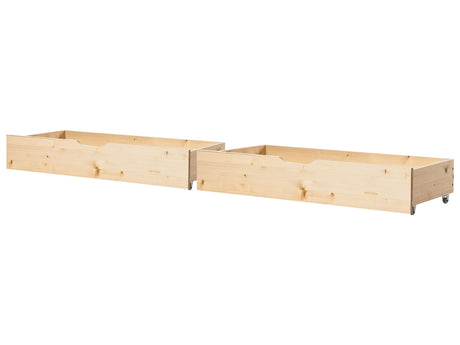 Set of 2 Bed Storage Drawers Light Pine Wood Underbed Boxes with Wheels Beliani
