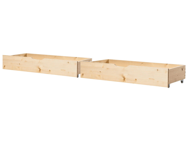 Set of 2 Bed Storage Drawers Light Pine Wood Underbed Boxes with Wheels Beliani