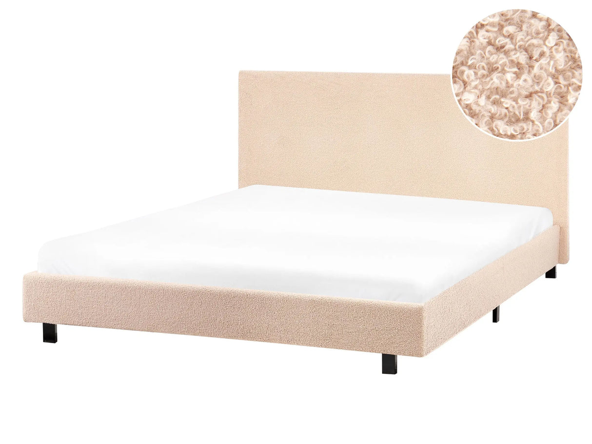 Slatted Bed Frame Beige Boucle EU Double Size 4ft6 Modern Design Beliani