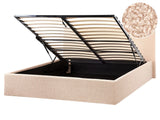 Bed Frame Beige Boucle EU King Size 5ft3 Lift Up Storage with Headboard Beliani