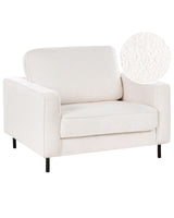 Armchair White Boucle Fabric Minimalistic Living Room Accent Chair Black Legs Track Arm Beliani