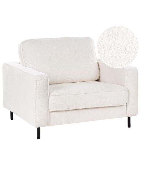 Armchair White Boucle Fabric Minimalistic Living Room Accent Chair Black Legs Track Arm Beliani