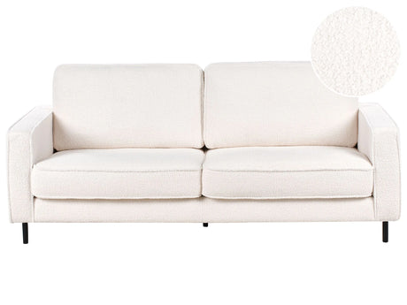 3 Seater Sofa White Boucle Retro Living Room Accent Chair Black Legs Track Arm Beliani