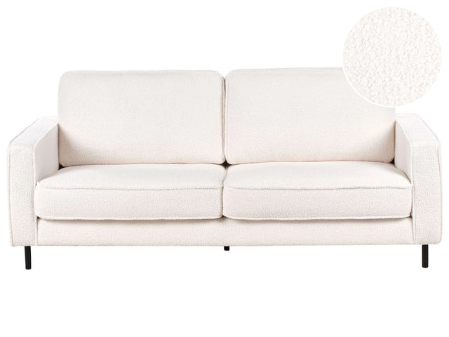 3 Seater Sofa White Boucle Retro Living Room Accent Chair Black Legs Track Arm Beliani