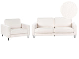 Sofa Set White Boucle Polyester 3 Seater Sofa Armchair Retro Living Room Design Beliani