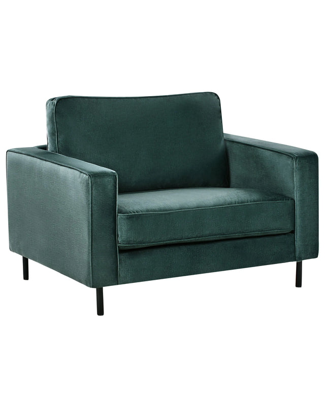 Armchair Dark Green Velvet Fabric Minimalistic Living Room Accent Chair Black Legs Track Arm Beliani