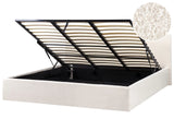 Bed Frame Off White Boucle EU Super King Size 6ft Lift Up Storage with Headboard Beliani