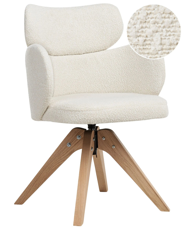 Swivel Dining Chair Light Beige Boucle Curved Backrest Scnadinavian Style Beliani