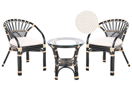 Bistro Set Black Rattan Handmade Indoor Outdoor 2 Chairs and Bistro Table Balcony Set Beliani